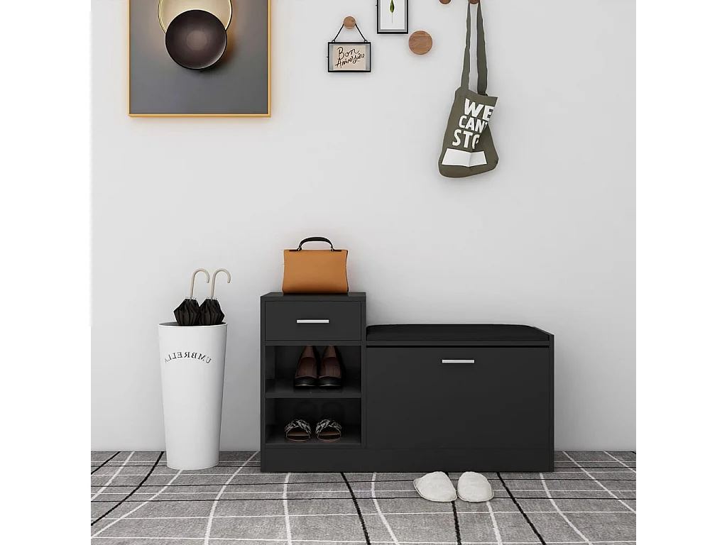 Banc à chaussures Noir 94,5x31x57 cm Aggloméré