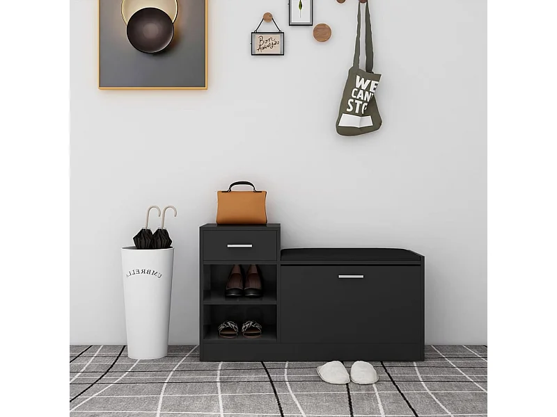 Zwarte schoenenbank 94,5x31x57 cm Spaanplaat