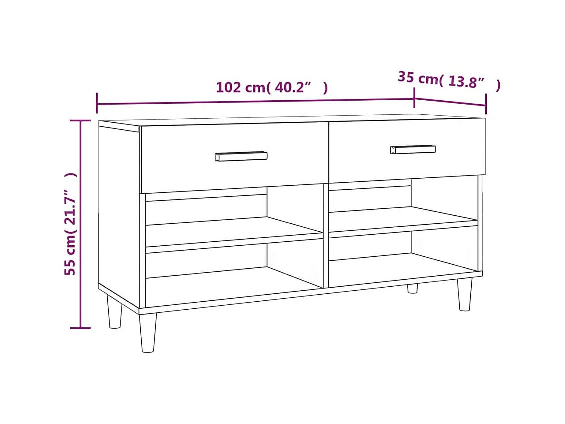 Armoire à chaussures Noir 102x35x55 cm Bois d'ingénierie