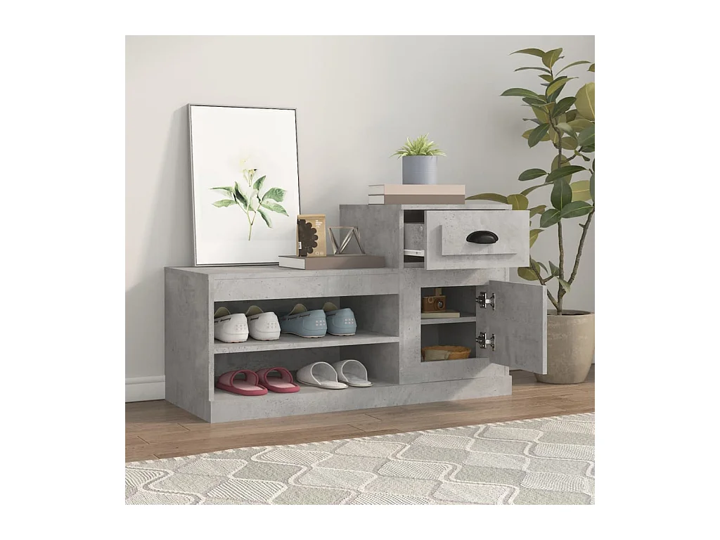 Scarpiera grigio cemento 100x42x60 cm in legno ingegnerizzato