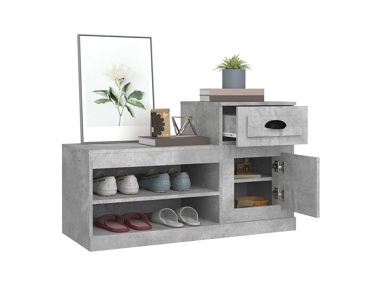 Scarpiera grigio cemento 100x42x60 cm in legno ingegnerizzato