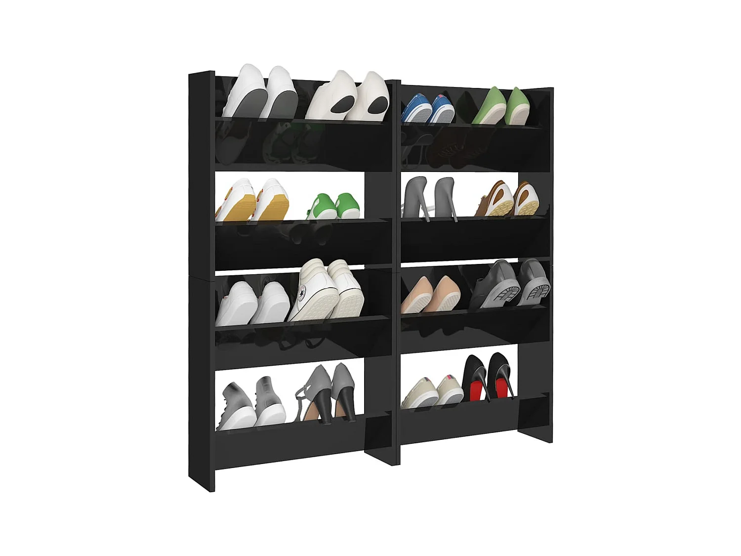 Armoires à chaussures murales 4 pcs noir brillant 60x18x60 cm