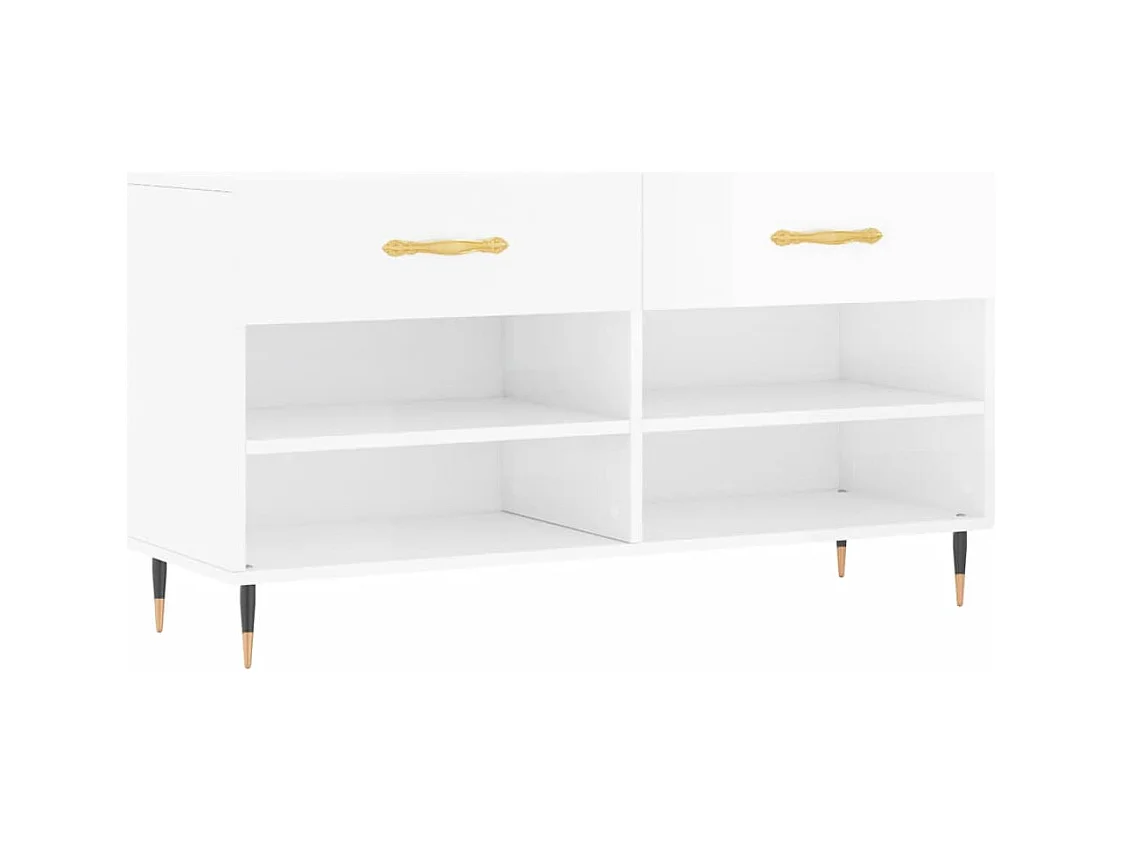 Schoenenbank wit hoogglans 102x35x55 cm bewerkt hout