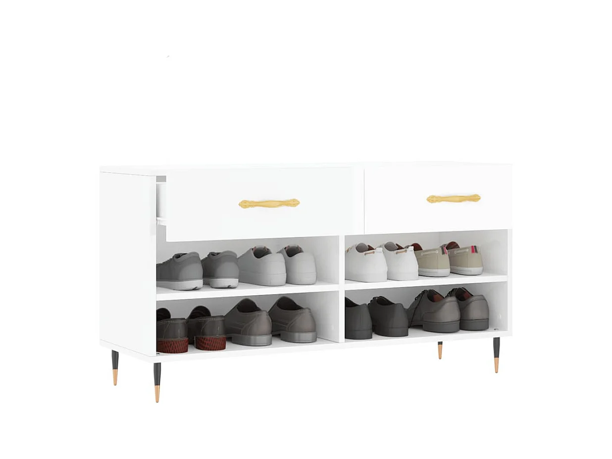 Schoenenbank wit hoogglans 102x35x55 cm bewerkt hout