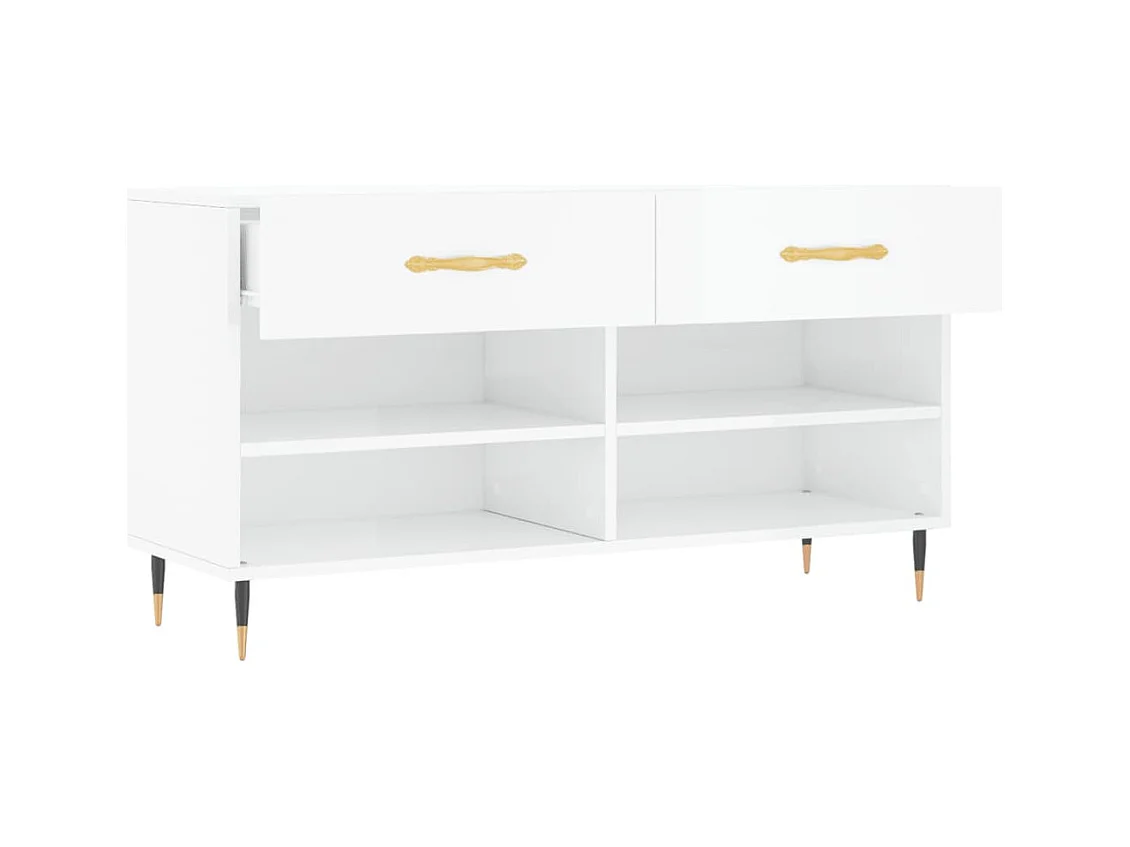 Schoenenbank wit hoogglans 102x35x55 cm bewerkt hout
