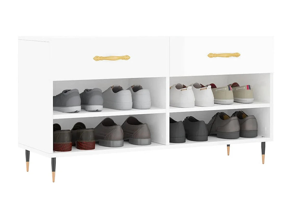 Schoenenbank wit hoogglans 102x35x55 cm bewerkt hout