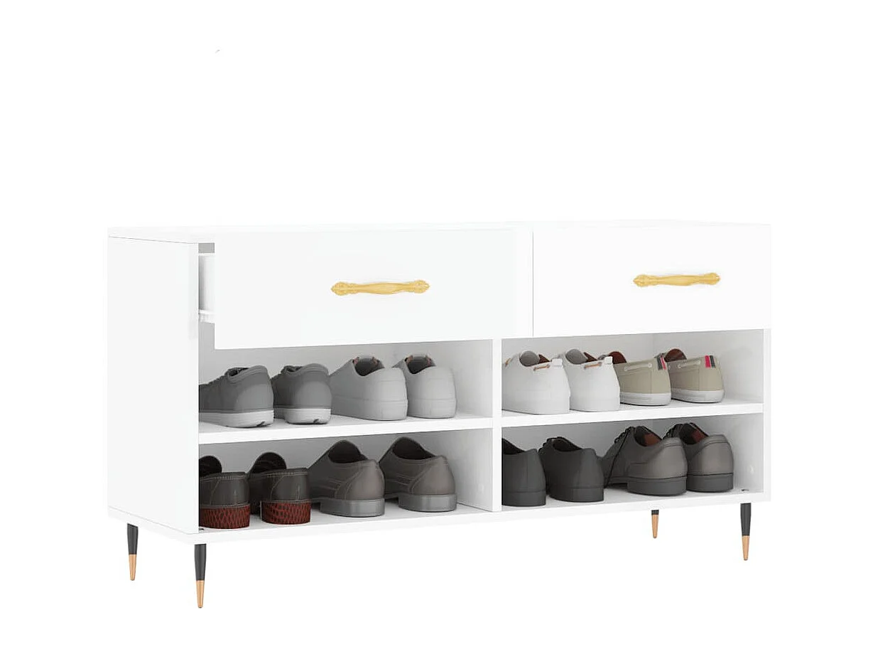 Schoenenbank wit hoogglans 102x35x55 cm bewerkt hout