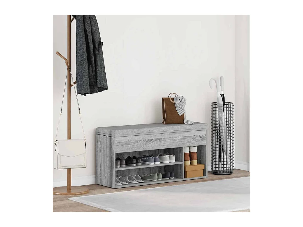 Banc à chaussures sonoma gris 102x30,5x45 cm bois d'ingénierie