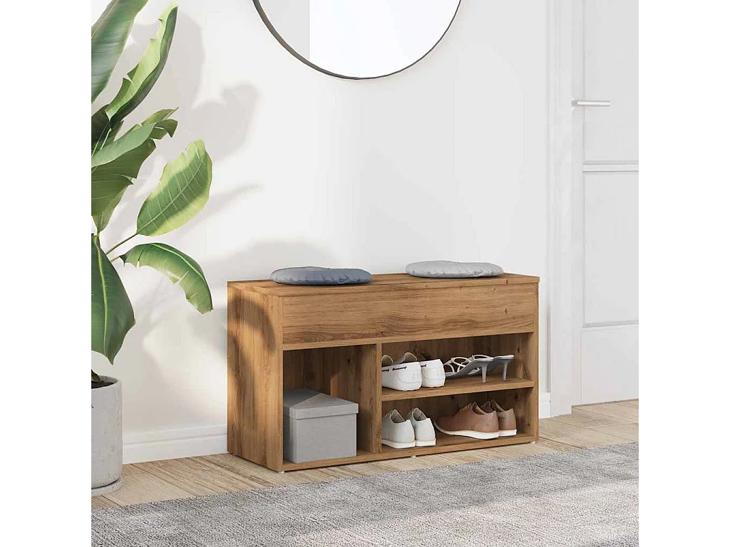 Banc à chaussures chêne artisanal 80x30x45 cm bois d'ingénierie