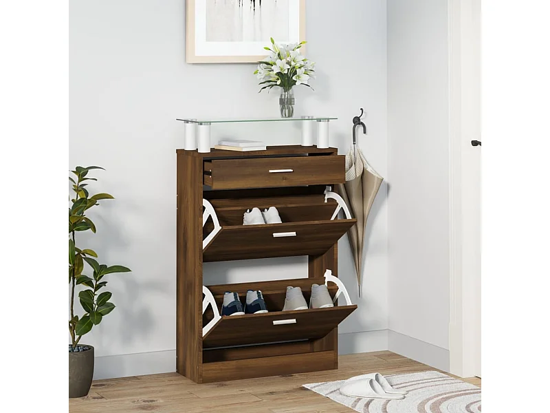 Zapatero Roble marrón 63x24x104cm Madera de ingeniería