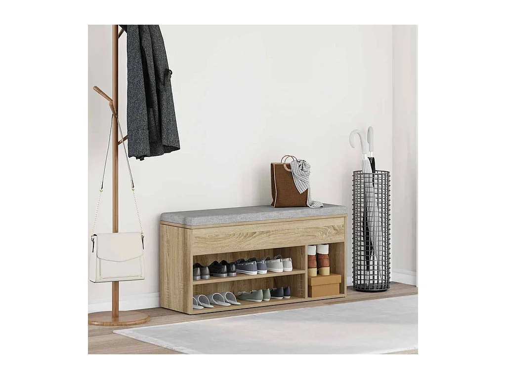 Banc à chaussures chêne sonoma 102x30,5x45 cm bois d'ingénierie