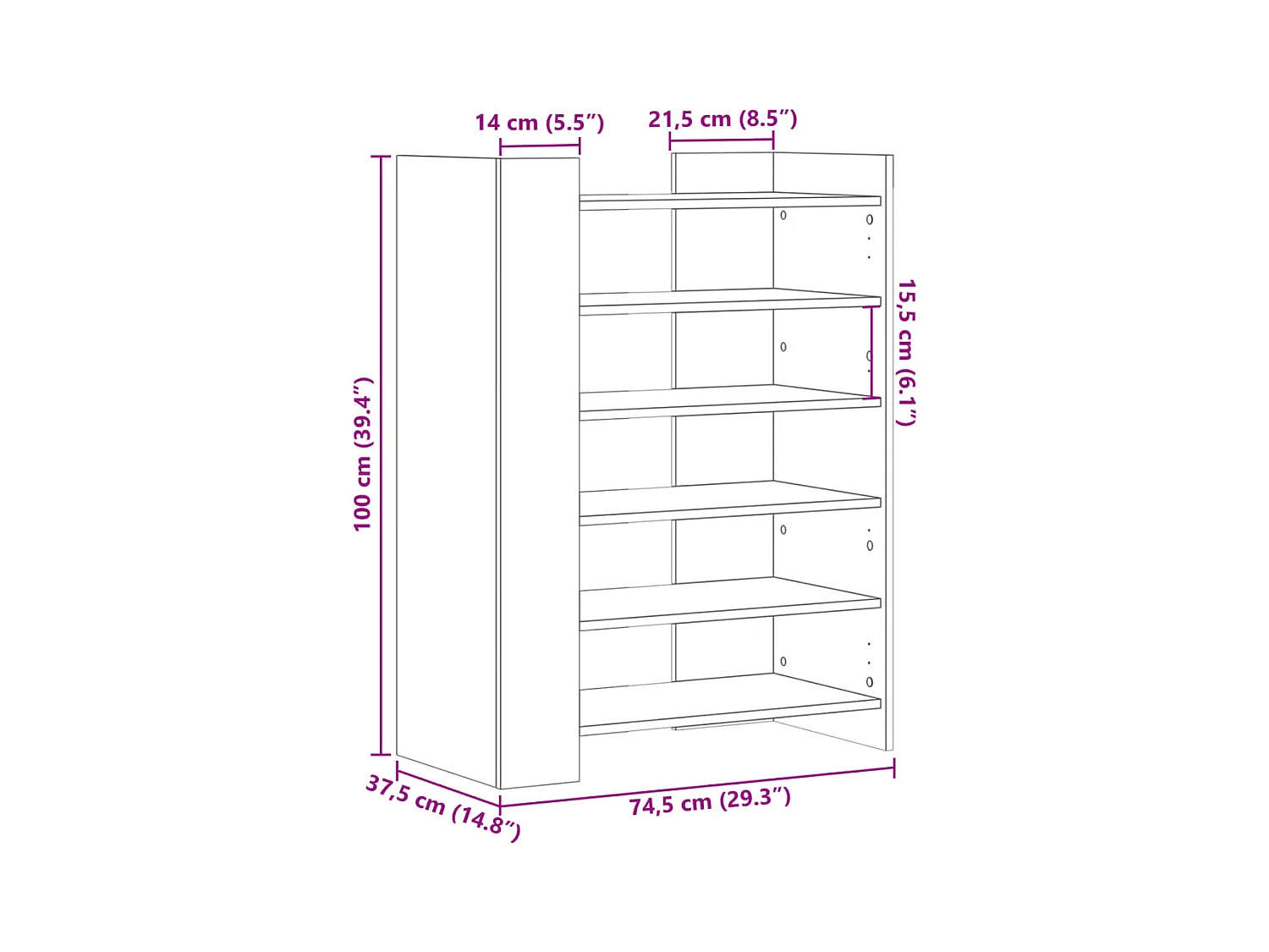 Armoire à chaussures blanc 74,5x37,5x100 cm bois d'ingénierie
