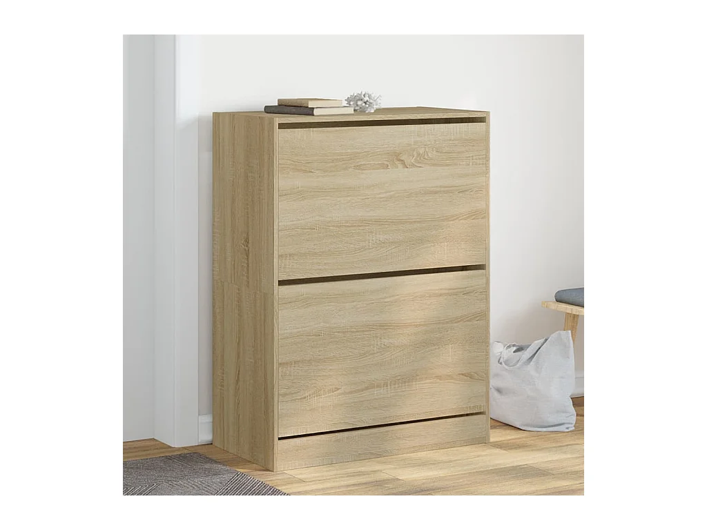 Armoire à chaussures 2 tiroirs rabattables chêne sonoma