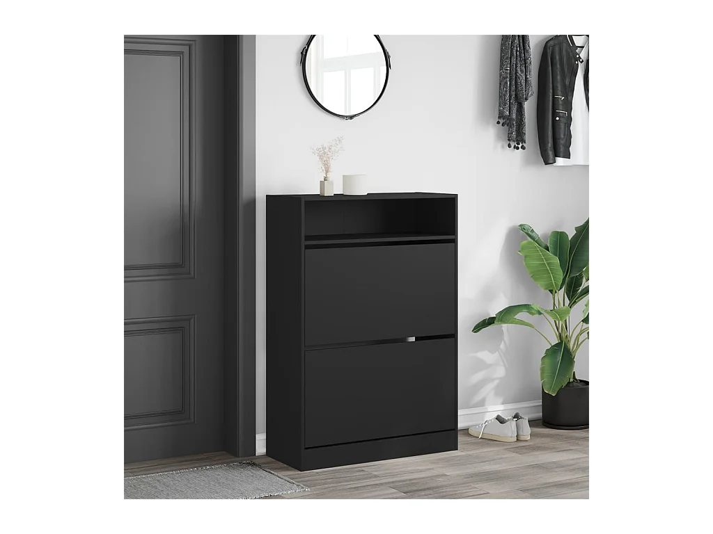 Armoire à chaussures 2 tiroirs rabattables noir 80x34x116 cm