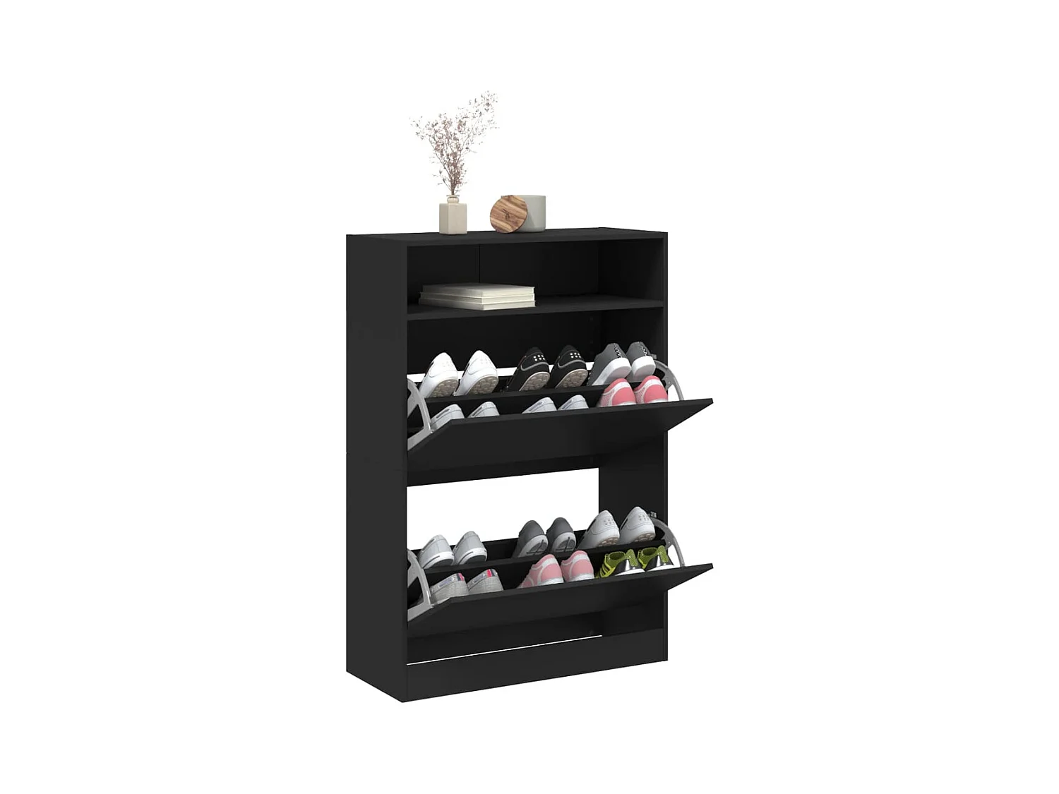 Armoire à chaussures 2 tiroirs rabattables noir 80x34x116 cm