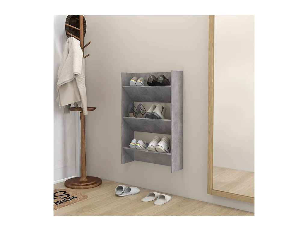 Armoire à chaussures murale Gris béton 60x18x90 cm Aggloméré