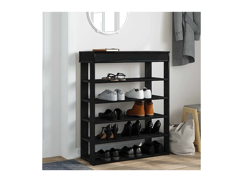 Étagère à chaussures noir 80x30x98 cm bois d'ingénierie