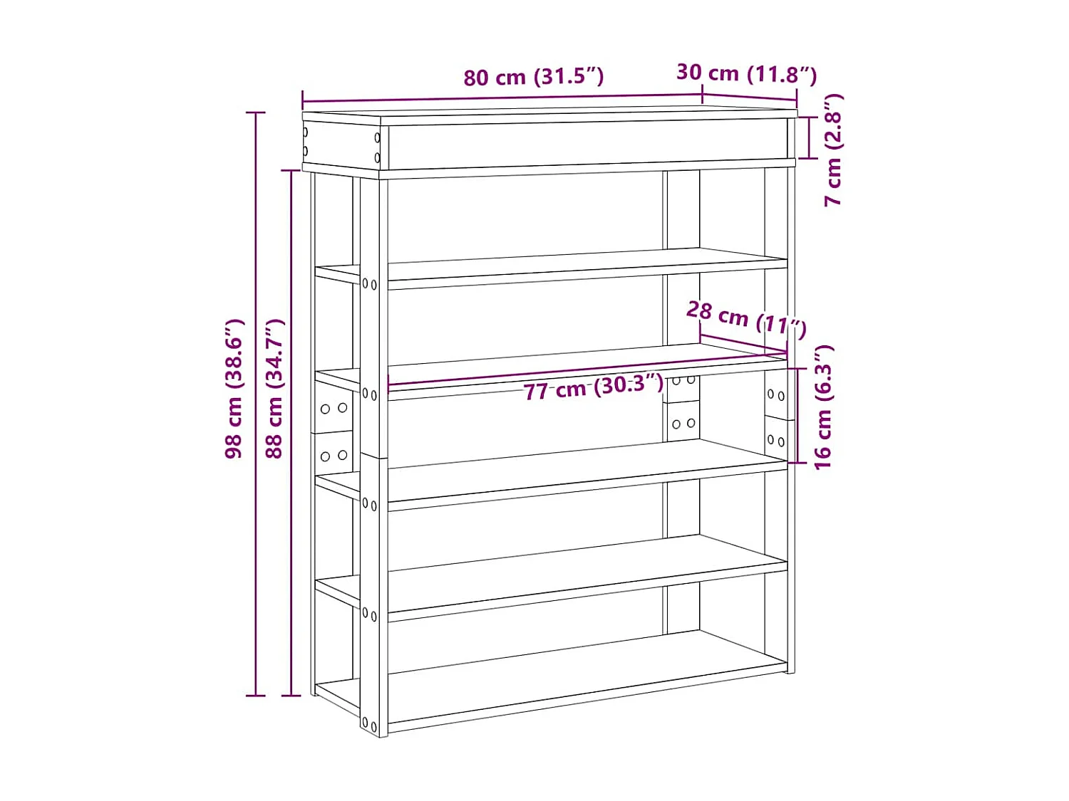 Étagère à chaussures noir 80x30x98 cm bois d'ingénierie