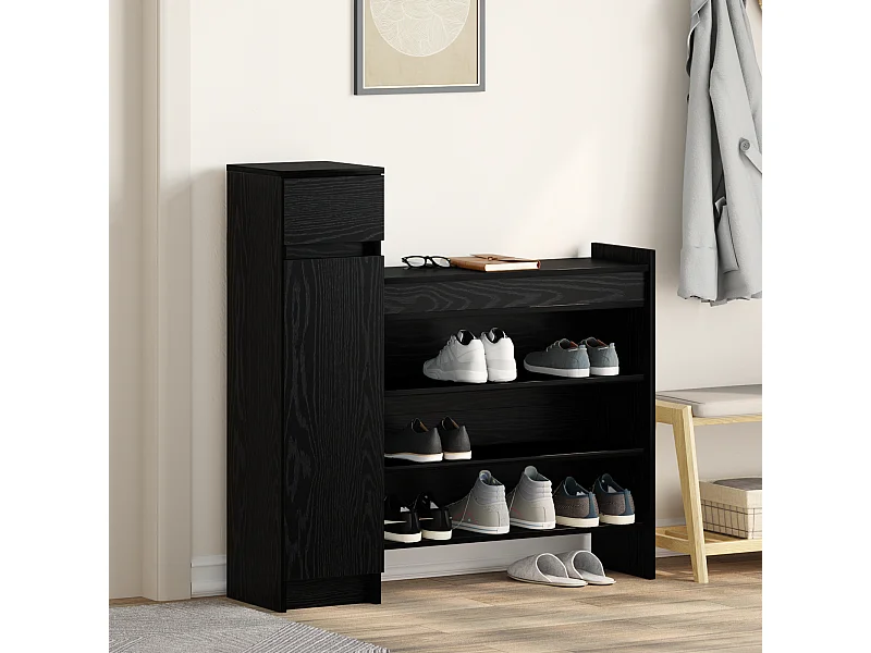 Zapatero de Roble Negro 100,5x28x100 cm en madera MDF