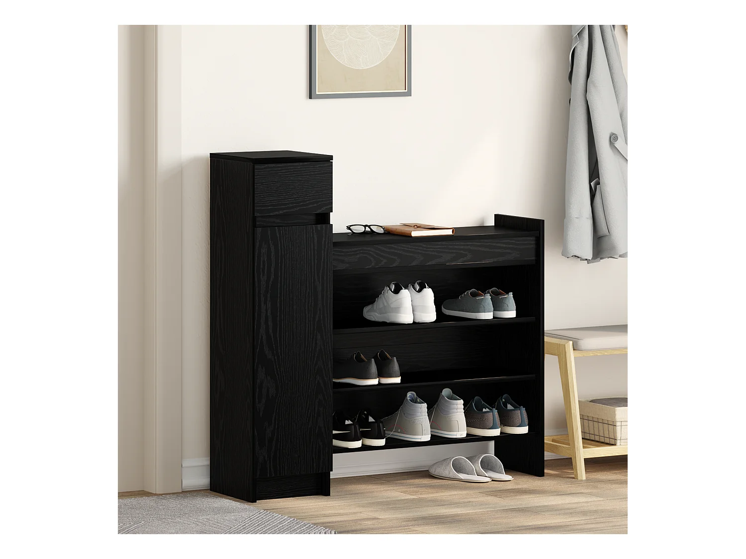 Armoire à chaussures Chêne Noir 100.5x28x100 cm en bois MDF