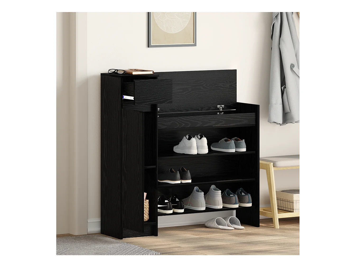 Armoire à chaussures Chêne Noir 100.5x28x100 cm en bois MDF