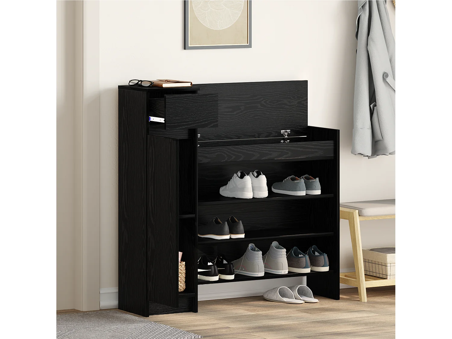 Armoire à chaussures Chêne Noir 100.5x28x100 cm en bois MDF