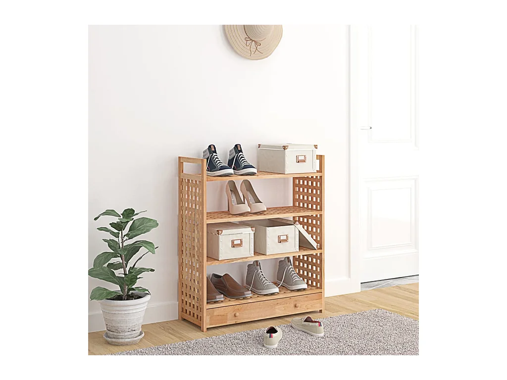 Meuble à chaussures avec tiroir 70x27x81cm Bois massif de noyer