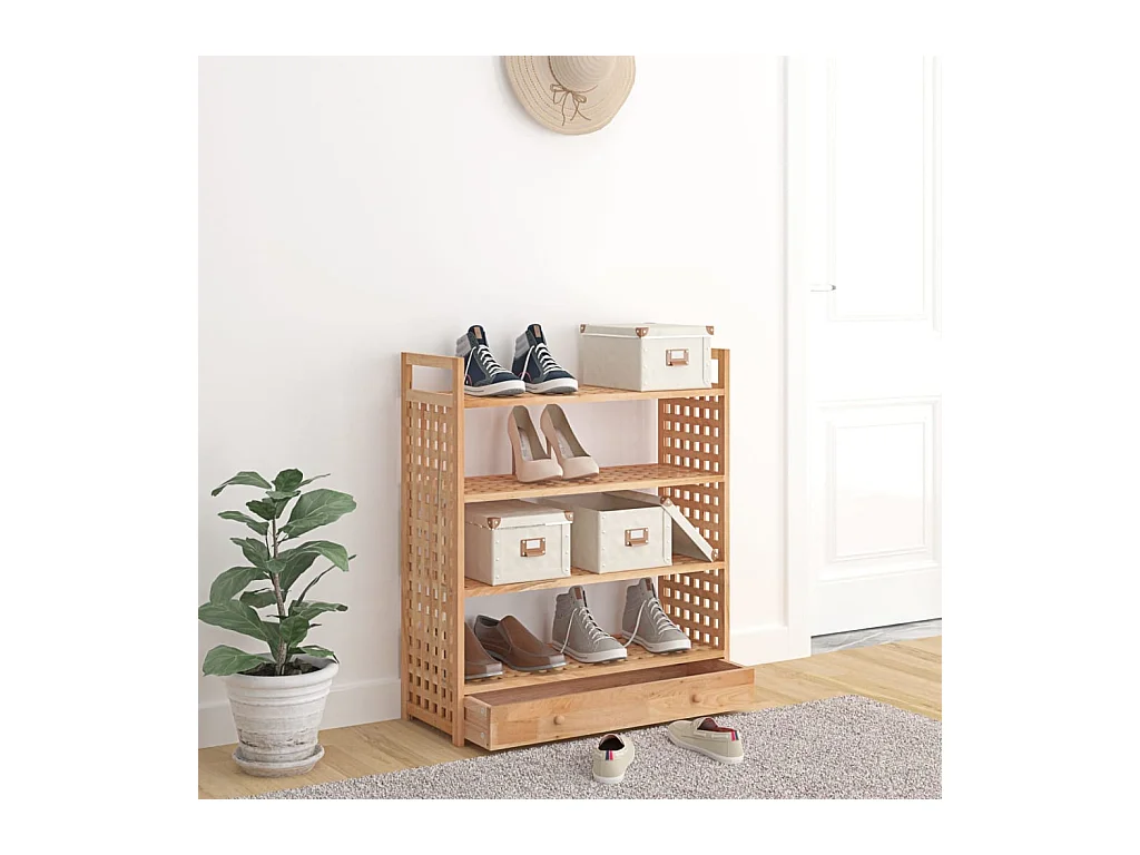 Meuble à chaussures avec tiroir 70x27x81cm Bois massif de noyer