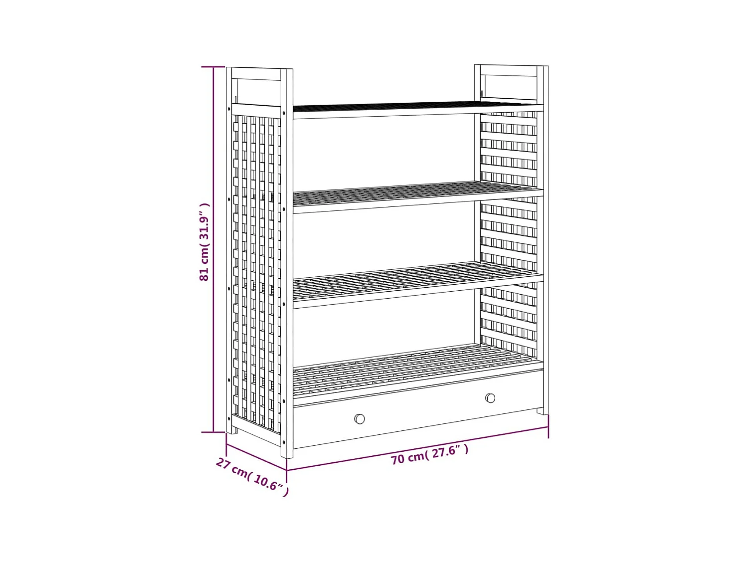 Meuble à chaussures avec tiroir 70x27x81cm Bois massif de noyer
