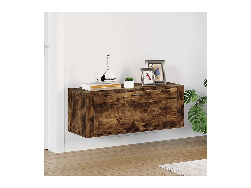 Armoire à chaussures murale Chêne fumé 100x35x38 cm