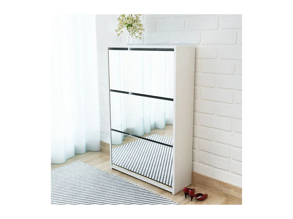 Meuble à chaussures 3 étagères 63x17x102,5 cm Miroir Blanc