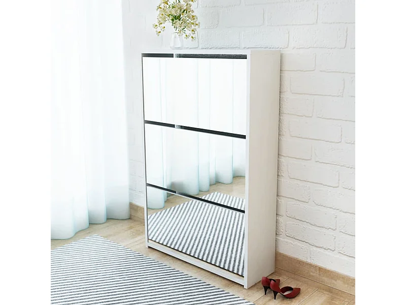 Scarpiera 3 ripiani 63x17x102,5 cm Bianco Specchio