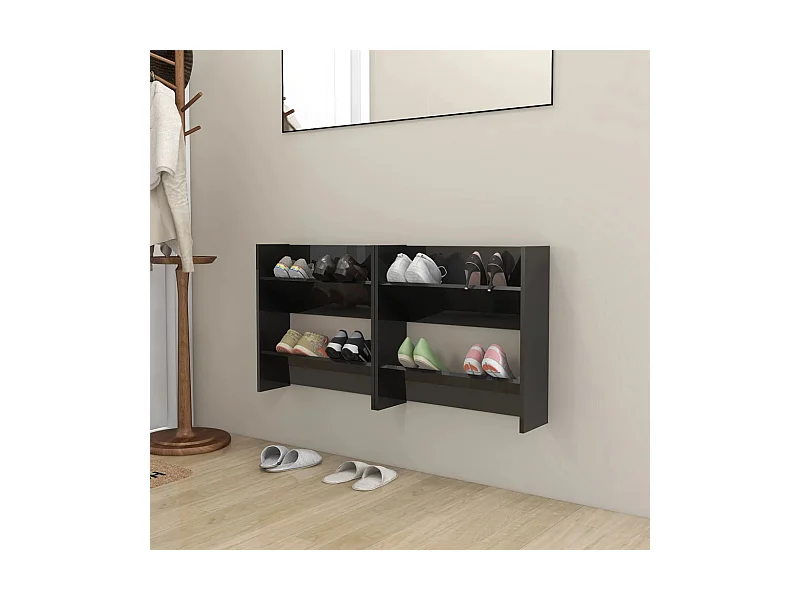 Scarpiera a parete 2 pz nero lucido 60x18x60 cm