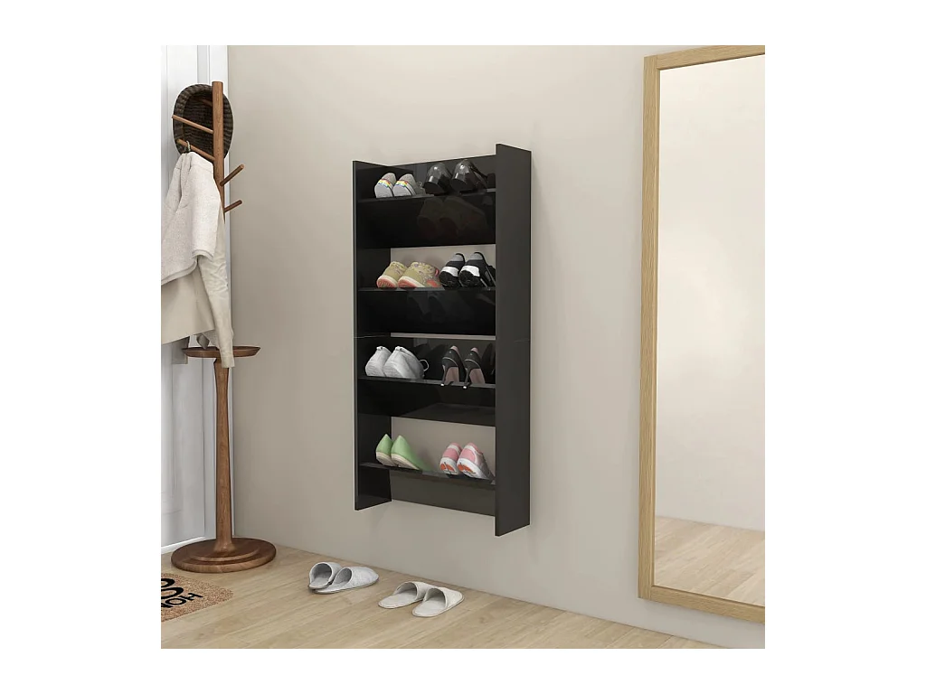 Wandgemonteerde schoenenkasten 2 stuks glanzend zwart 60x18x60 cm