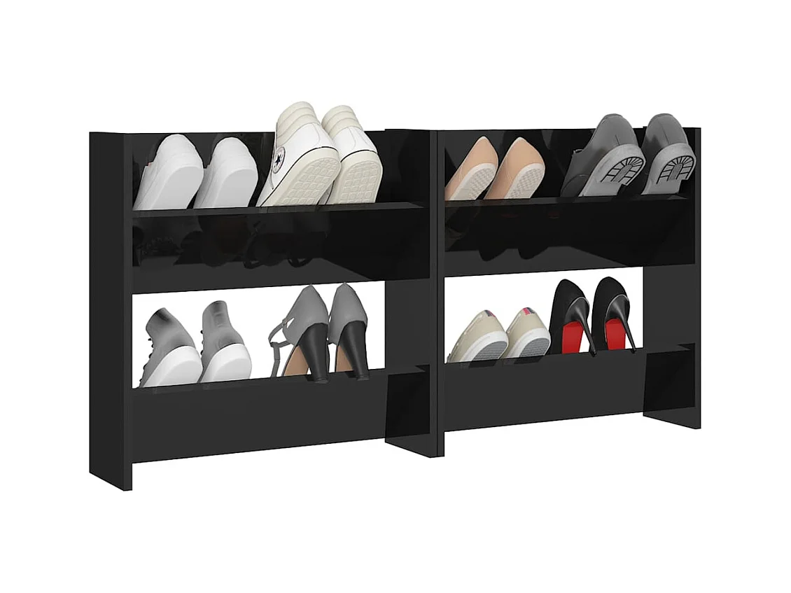 Wandgemonteerde schoenenkasten 2 stuks glanzend zwart 60x18x60 cm