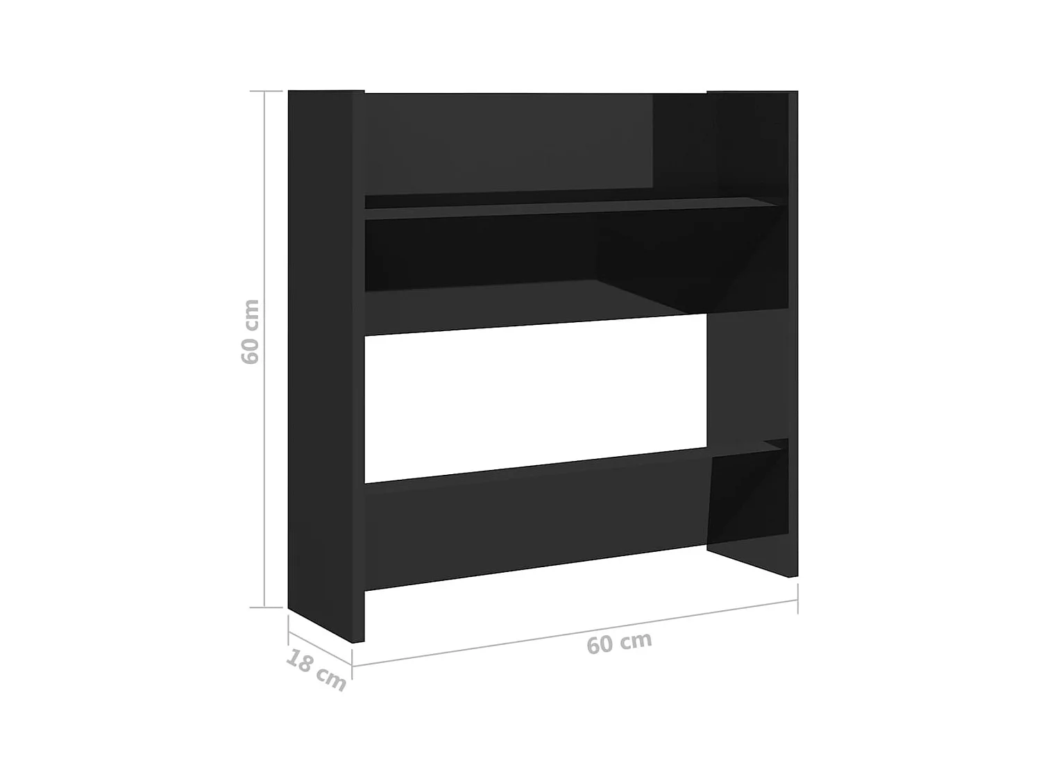 Wandgemonteerde schoenenkasten 2 stuks glanzend zwart 60x18x60 cm