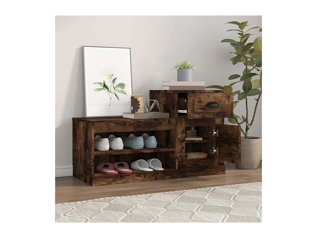 Schuhschrank aus geräucherter Eiche 100x42x60 cm Holzwerkstoff