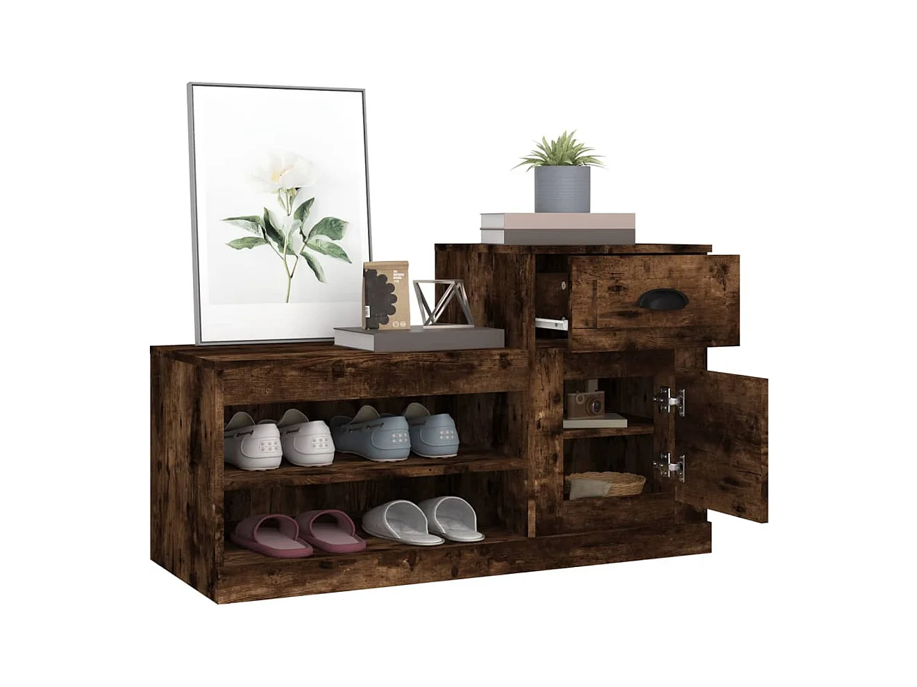 Schuhschrank aus geräucherter Eiche 100x42x60 cm Holzwerkstoff