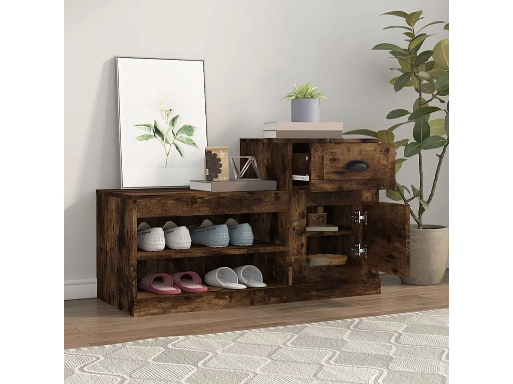 Zapatero roble ahumado 100x42x60 cm madera de ingeniería