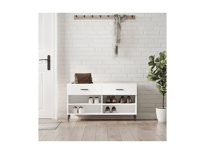 Witte schoenbank 102x35x55 cm bewerkt hout