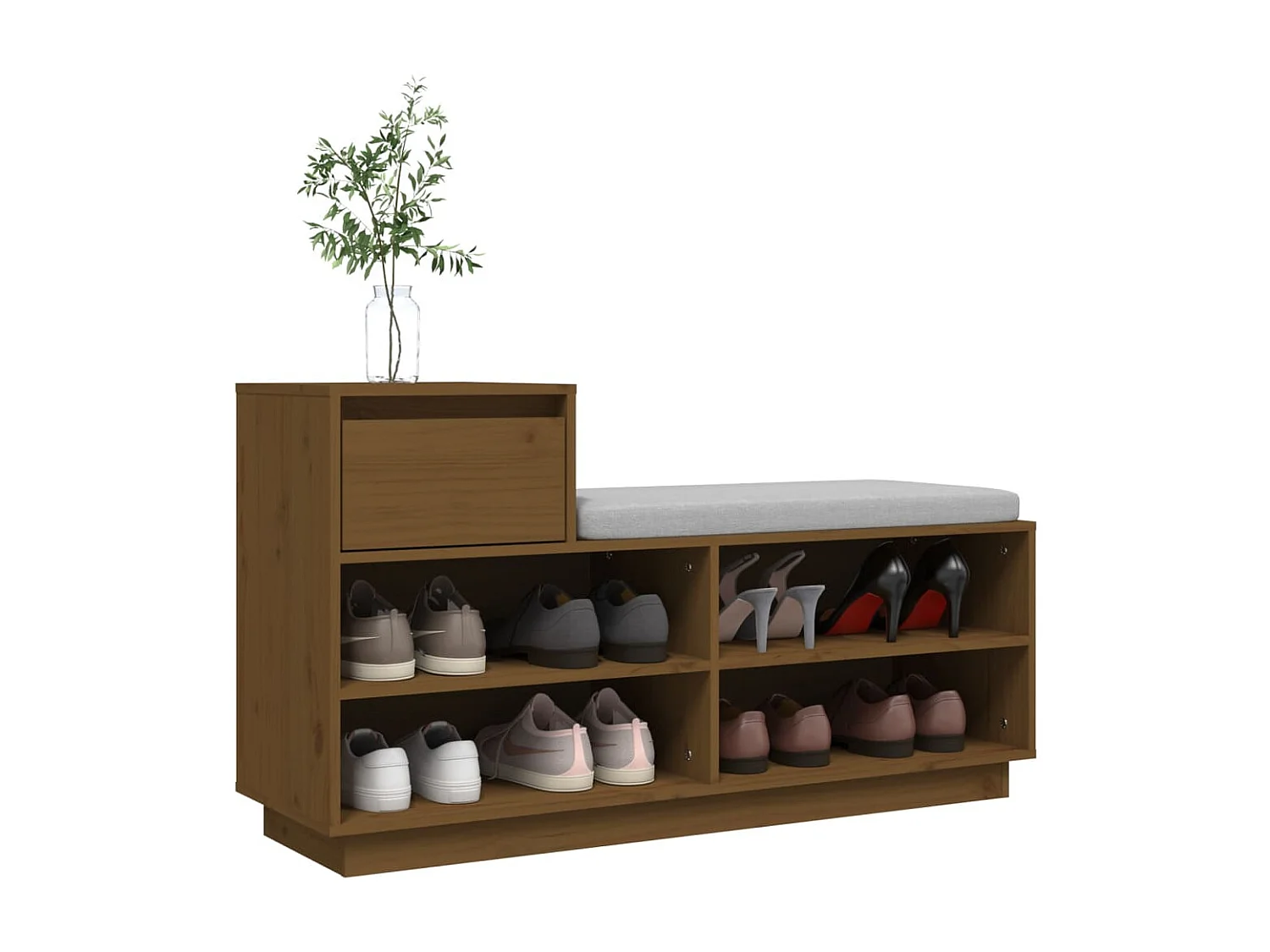 Zapatero marrón miel 110x34x61cm Madera maciza de pino