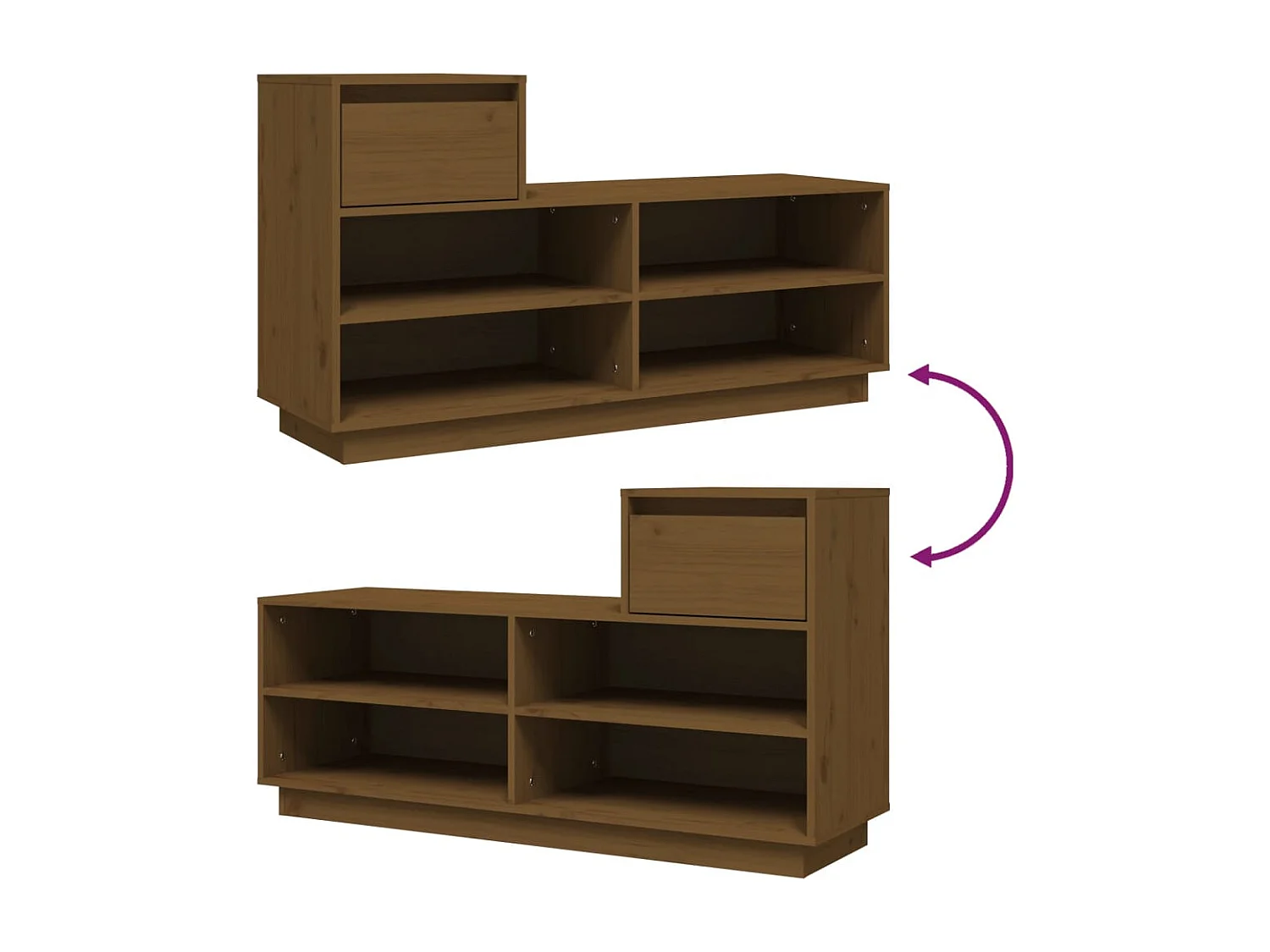 Zapatero marrón miel 110x34x61cm Madera maciza de pino