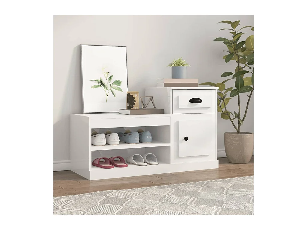 Armoire à chaussure blanc brillant 100x42x60 cm bois ingénierie