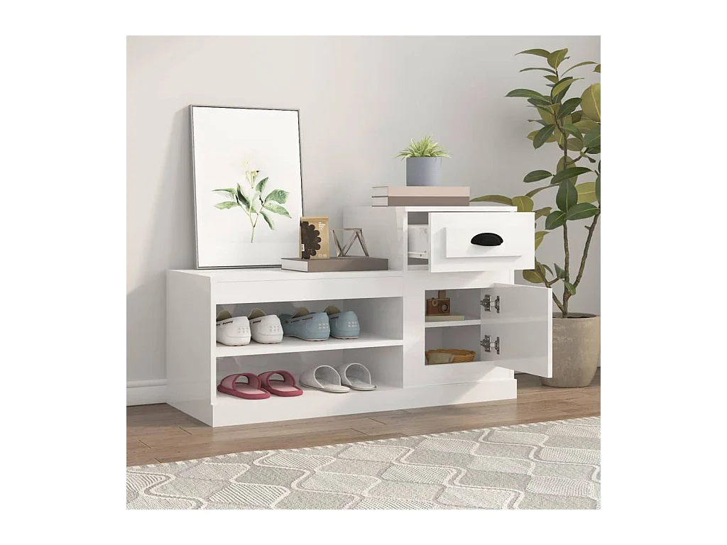 Armoire à chaussure blanc brillant 100x42x60 cm bois ingénierie