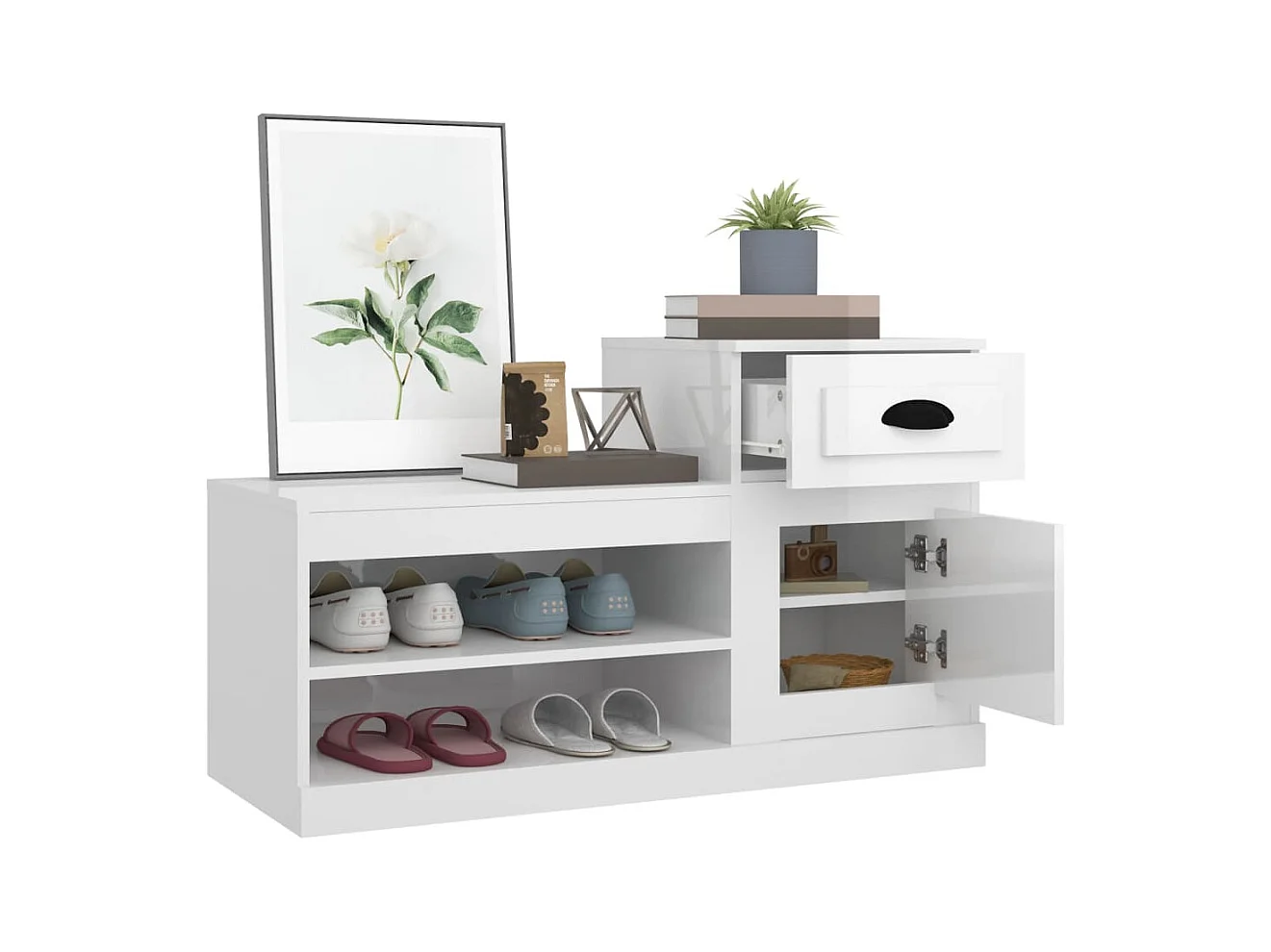 Armoire à chaussure blanc brillant 100x42x60 cm bois ingénierie