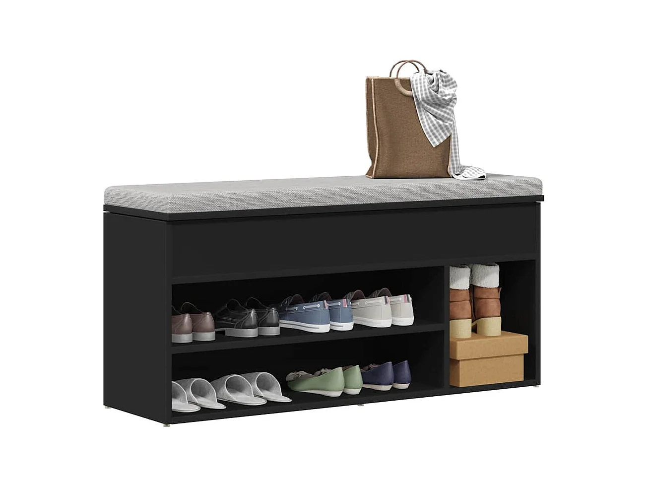 Banc à chaussures noir 102x30,5x45 cm bois d'ingénierie