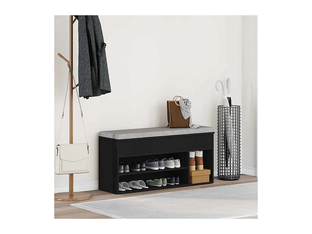 Banc à chaussures noir 102x30,5x45 cm bois d'ingénierie