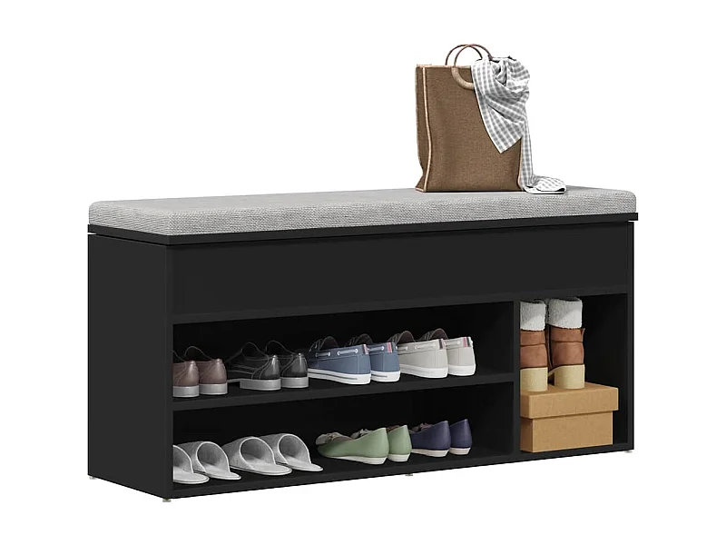 Panca portascarpe nera 102x30,5x45 cm in legno ingegnerizzato