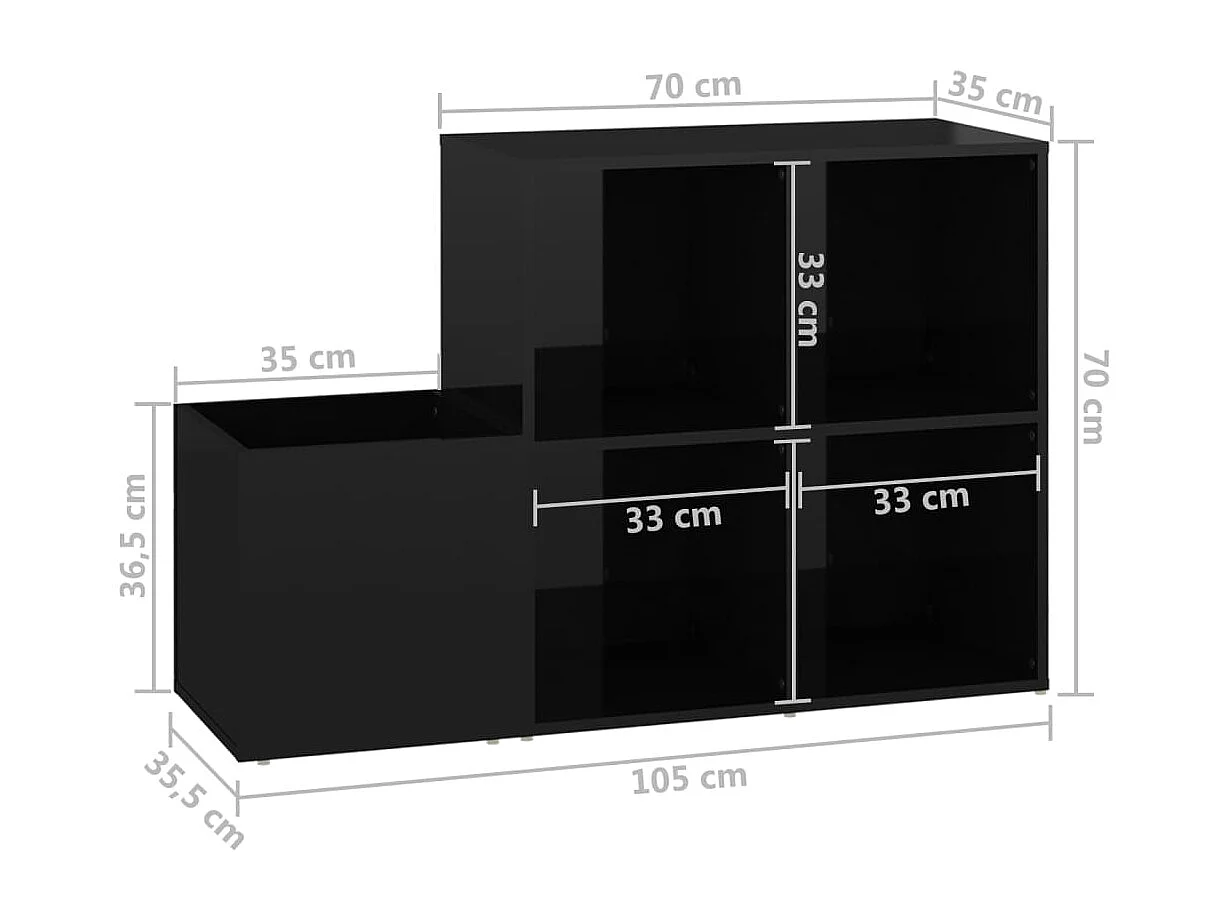 Armoire à chaussures d’entrée noir brillant bois ingénierie