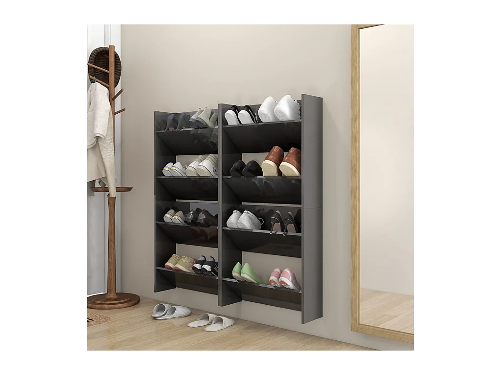 4-delige wandschoenenkast, glanzend grijs, 60x18x60 cm